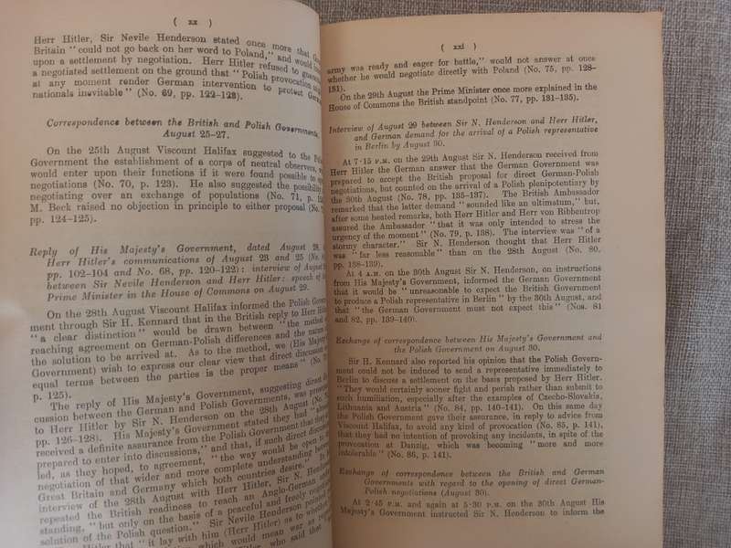 Documents concerning German-Polish Relations and the outbreak of hostilities between Great Britain a