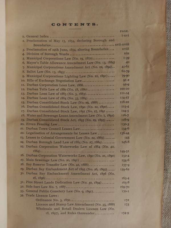Laws and Bye-Laws - Borough of Durban - 1898