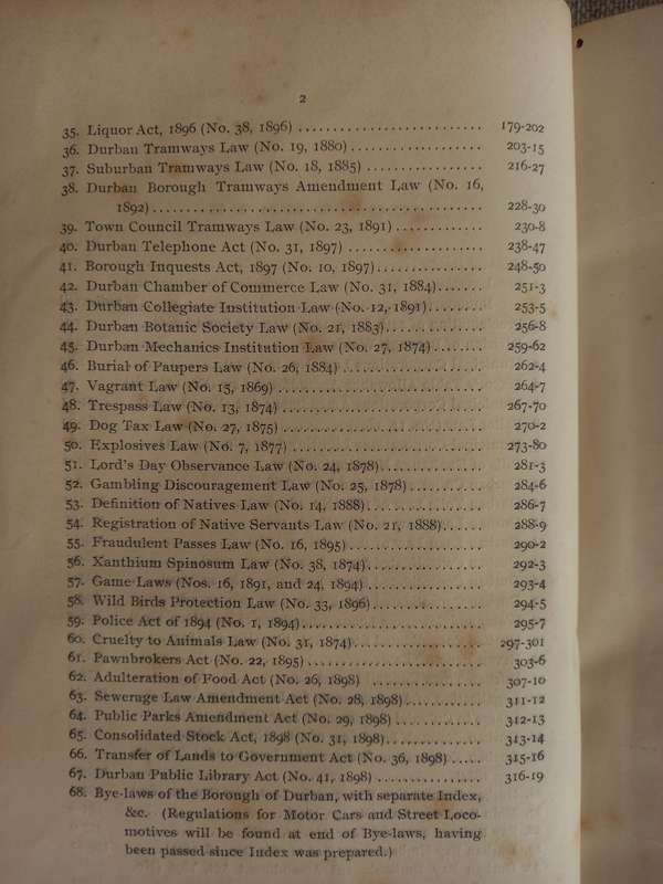 Laws and Bye-Laws - Borough of Durban - 1898