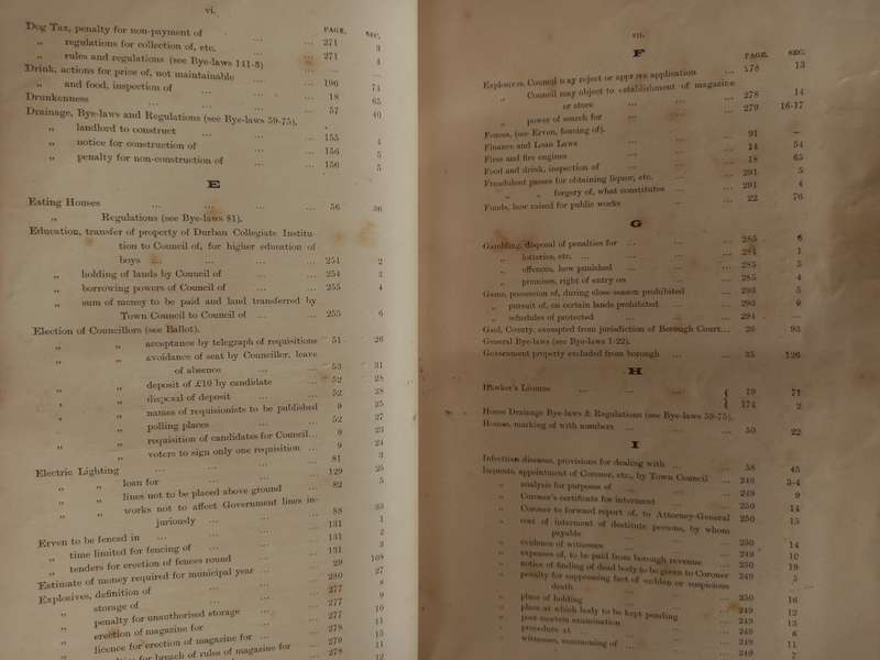 Laws and Bye-Laws - Borough of Durban - 1898
