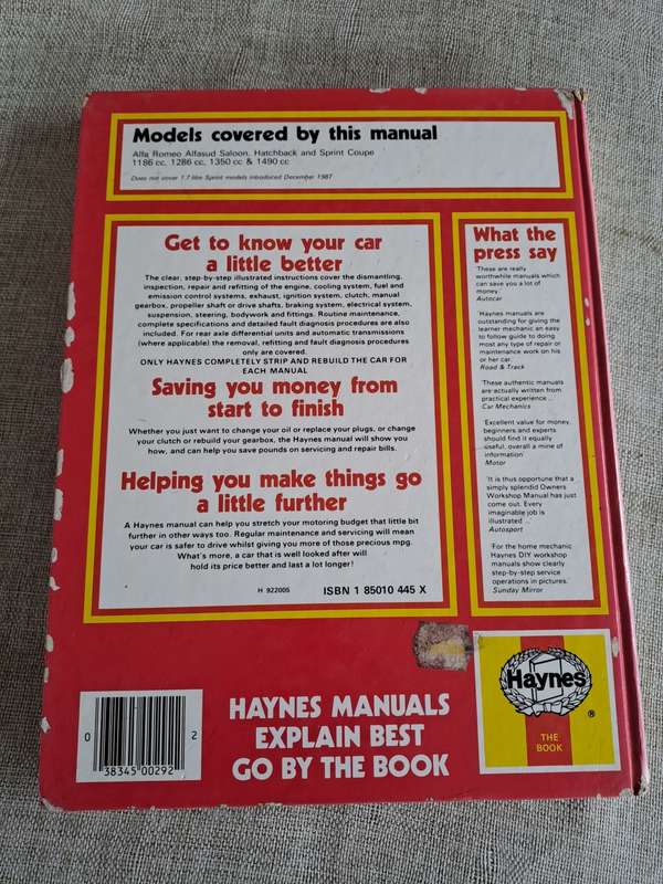 Alfa Romeo Alfasud / Sprint 1974 to 1988 Owners Workshop Manual - Haynes