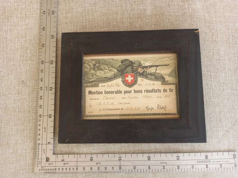 Swiss - honorable mention for good shooting results - certificate in frame