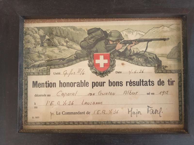 Swiss - honorable mention for good shooting results - certificate in frame