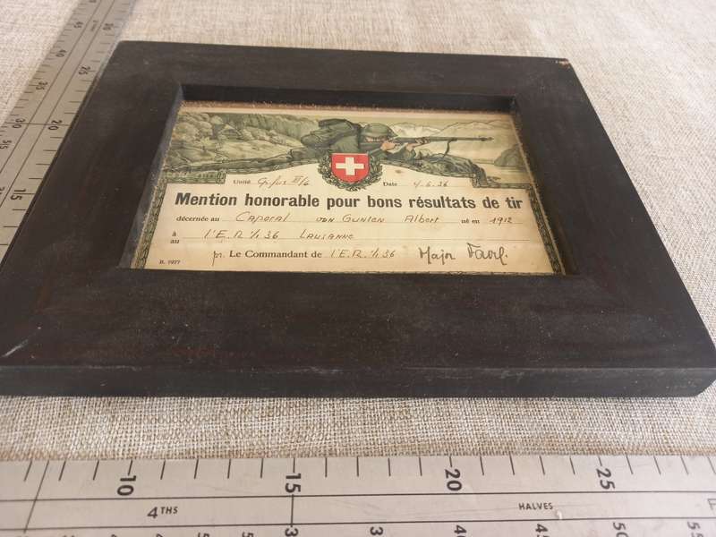 Swiss - honorable mention for good shooting results - certificate in frame