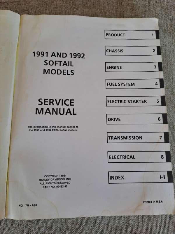 Harley-Davidson Service Manual 1991 and 1992 Softail Models