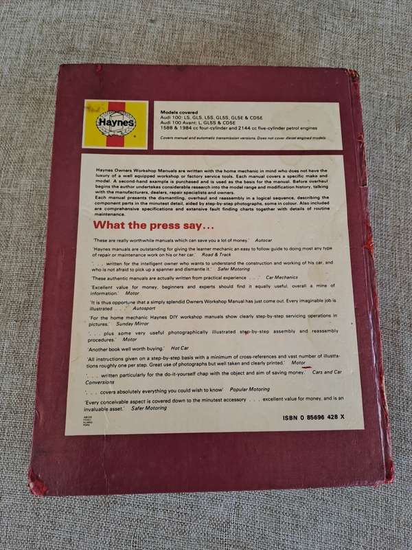 Audi 100 4- & 5-cyl October 1976 to 1979 Owners Workshop Manual