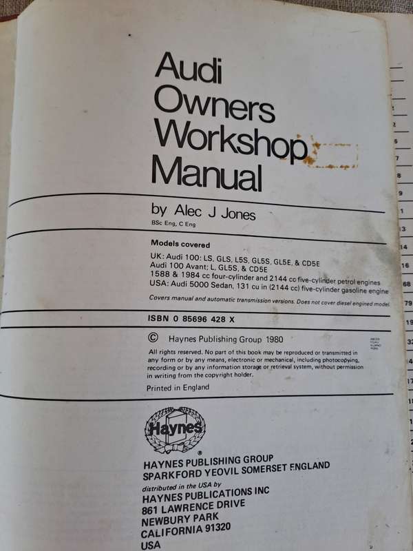 Audi 100 4- & 5-cyl October 1976 to 1979 Owners Workshop Manual
