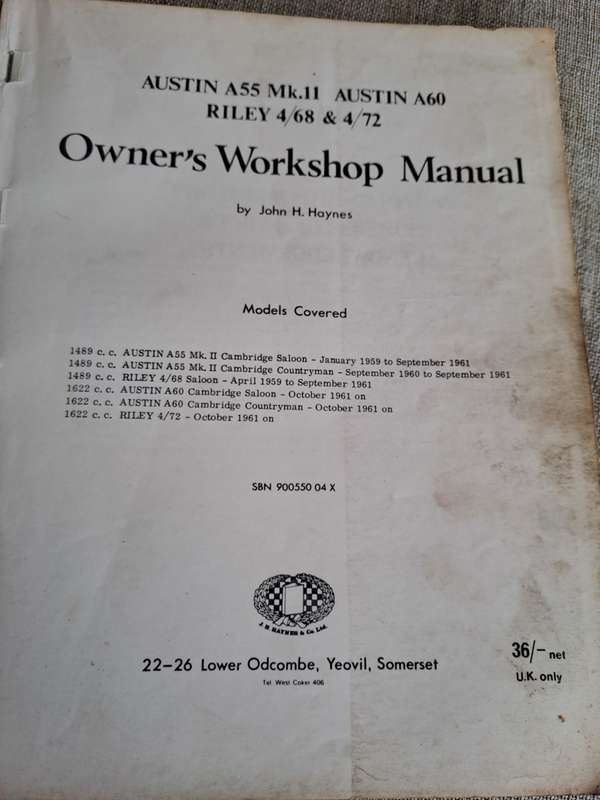 Austin A60, Riley 4/68 & 4/72 , A55 MKII Owner`s Worshop Manual, 1959 - 1969