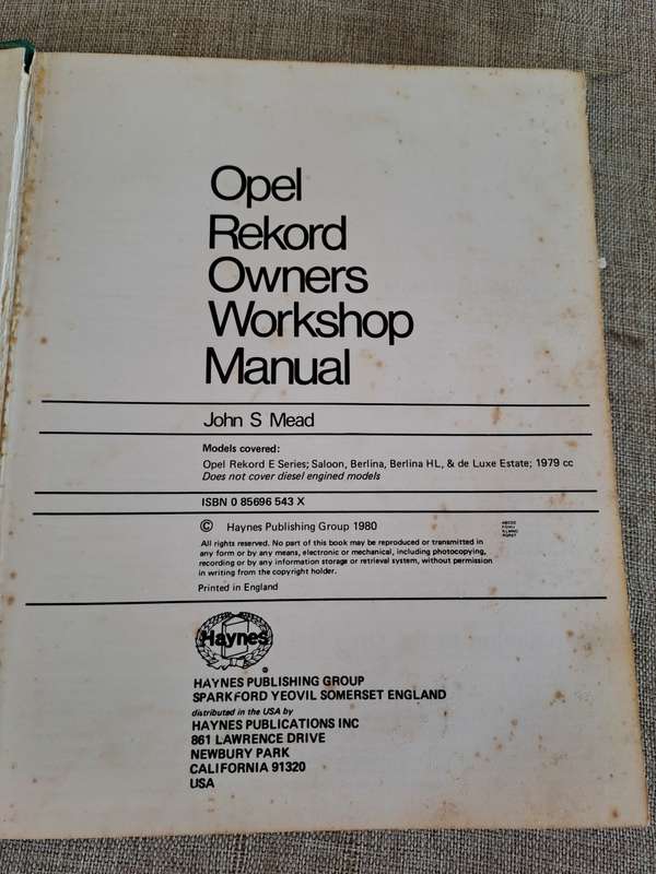Opel Rekord E series February 1978 to 1980 All Models Owners Workshop Manual - Haynes