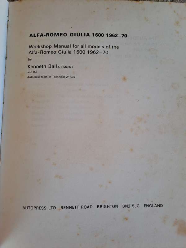 Alfa-Romeo Giulia 1600 Workshop Manual 1962-70 - Autopress Ltd