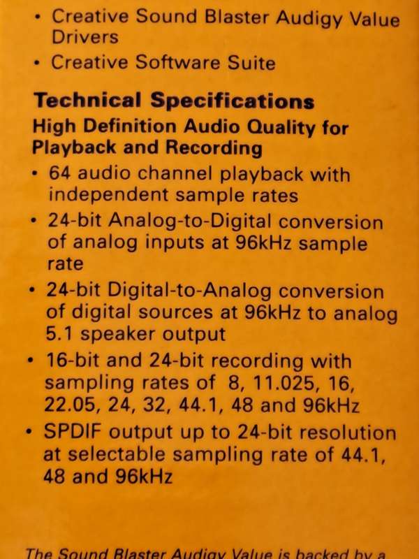 Sound Blaster Audigy Value Sound Card and Bracket