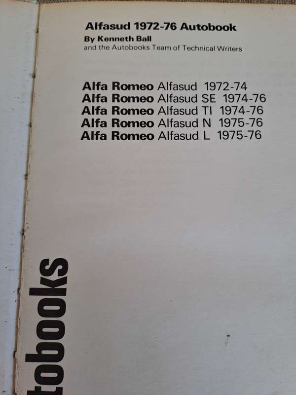 Alfa Romeo Alfasud N, SE, L, TI, 1972-76 Owners Workshop Manual - Autobboks