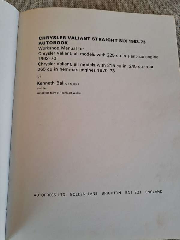 Chrysler Valiant Straight Six Workshop Manual 1963-73 - Autopress