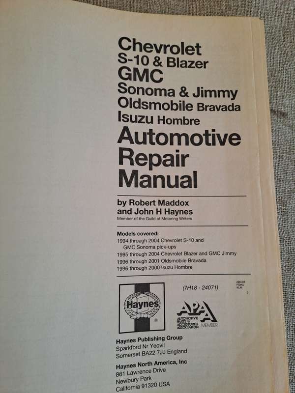 Chevrolet S-10 & GMC Sonoma Pick-ups Repair Manual - Haynes