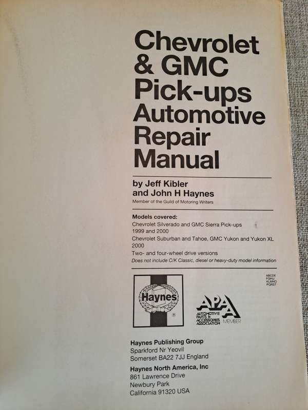 Chevrolet Silverado GMC Sierra 1999 and 2000 Repair Manual - Haynes
