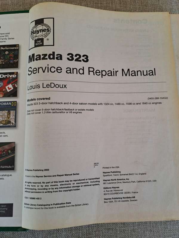 Mazda 323 Oct 1989 to 1998 Service and Repair Manual - Haynes