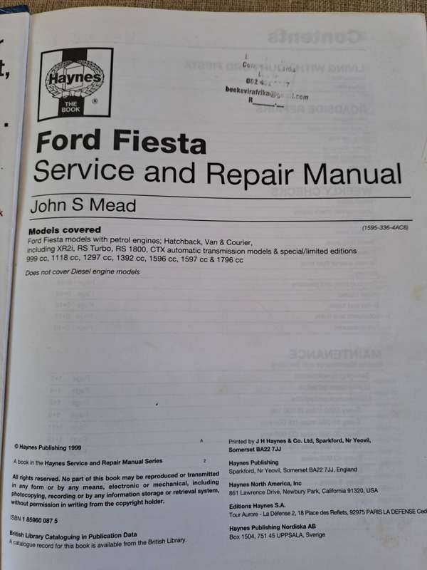 Ford Fiesta Feb 1989 to Oct 1995 Service and Repair Manual - Haynes
