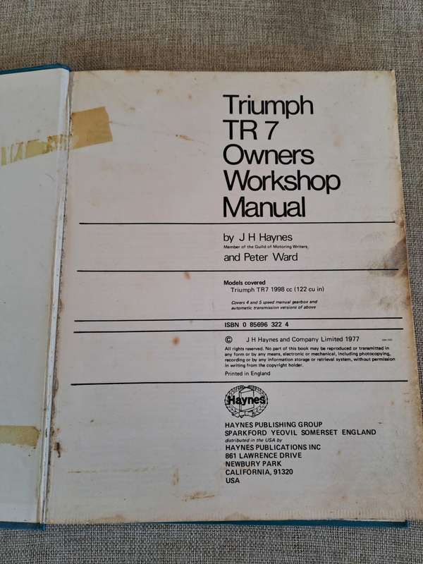 Triumph TR7 1976 to 1977 Owners Workshop Manual - Haynes