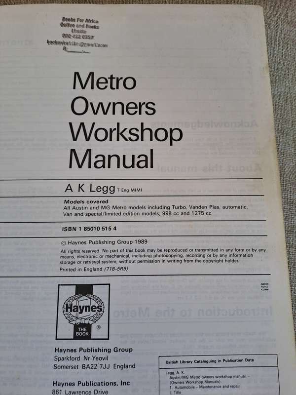 Austin Metro 1980 to 1989 Owners Workshop Manual - Haynes