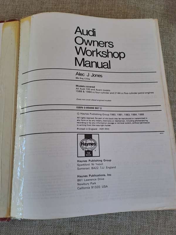 Audi 100 4- & 5-cyl Oct 1976 to Oct 1982 Owners Workshop Manual - Haynes
