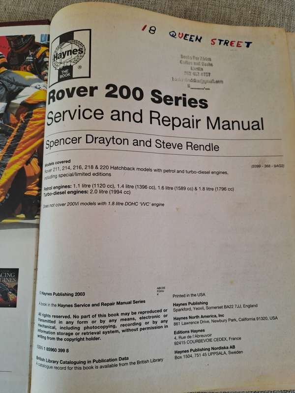 Rover 200 Series Dec 1995 to 1998 Petrol & Diesel Service and Repair Manual - Haynes