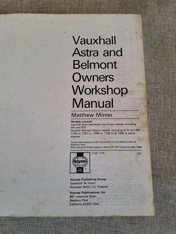 Vauxhall Astra & Belmont Oct 1984 to 1988 Owners Workshop Manual - Haynes