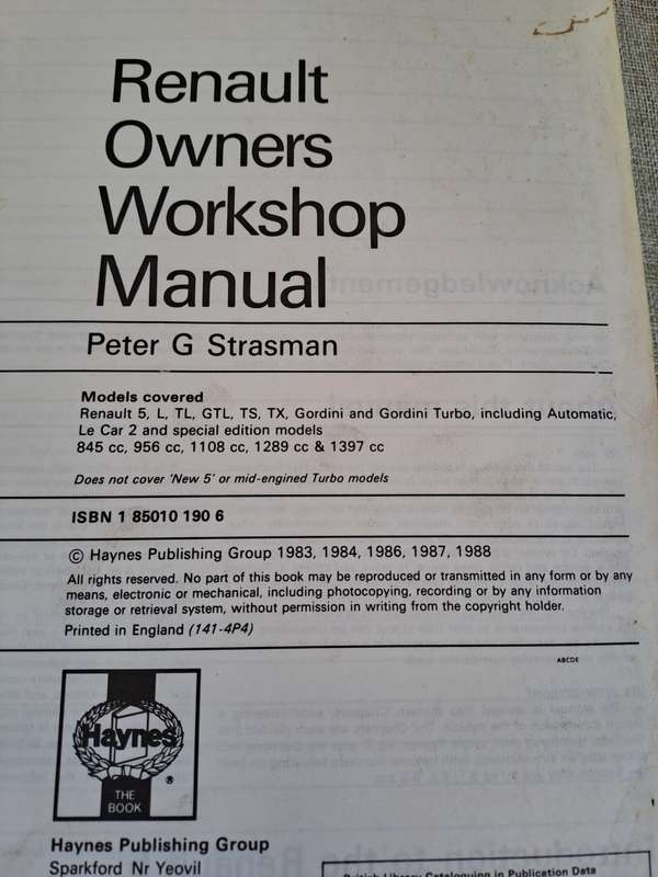 Renault 5 - 1972 to Feb 1985 Owners Workshop Manual - Haynes
