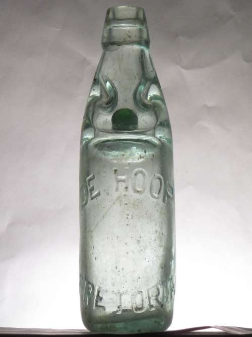 ANTIQUE DE HOOP PRETORIA  CODD BOTTLE WITH GREEN MARBLE