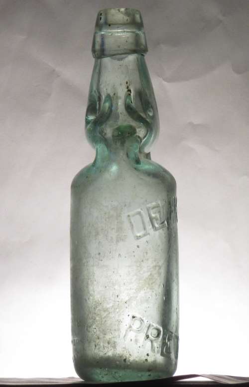 ANTIQUE DE HOOP PRETORIA  CODD BOTTLE WITH GREEN MARBLE