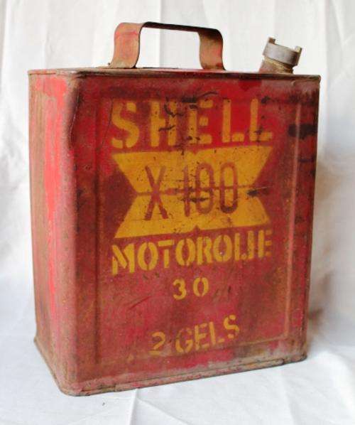 VINTAGE SHELL MOTOR OIL 2 GALLON CAN 'MOTOROLIE 2 GELS'