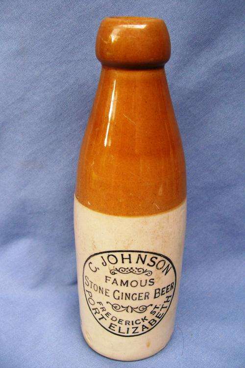 C. JOHNSON PORT ELIZABETH STONEWARE GINGER BEER BOTTLE
