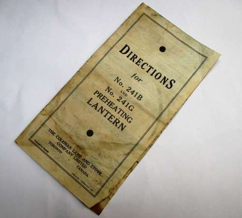 ORIGINAL COLEMAN 241B/G DIRECTIONS LAEFLET