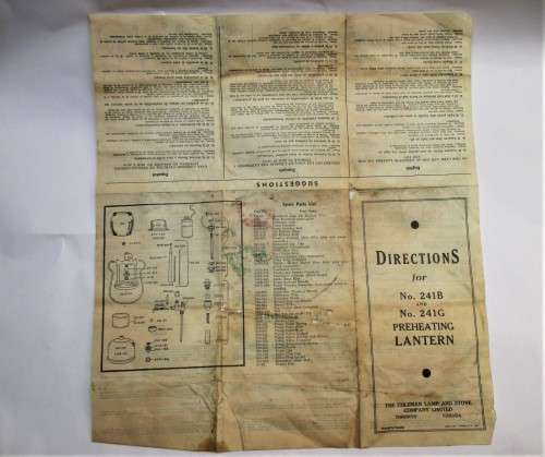 ORIGINAL COLEMAN 241B/G DIRECTIONS LAEFLET