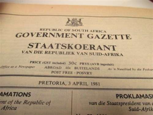 GOVERMENT GAZETTE APR 1981