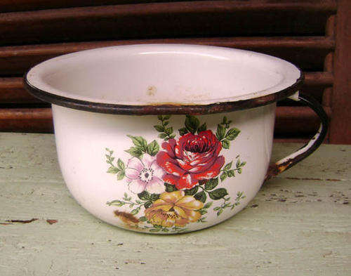 White Enamelware Chamber Pot With Roses