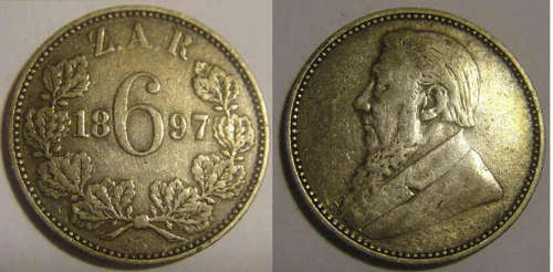 Paul Kruger (ZAR) Silver Sixpence (6d) of 1897 and Paul Kruger (ZAR) Silver Shilling of 1892