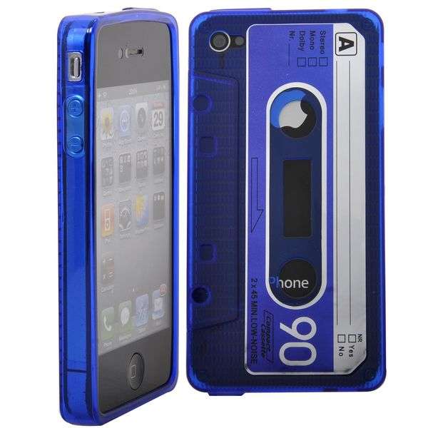 Classic Cassette Tape TPU Case for iPhone 4/iPhone 4S(Blue)