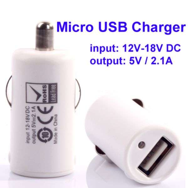 Mini 2.1Amp USB Car Charger Adapter for Apple/Blackberry/Samsung/Kindle (White)