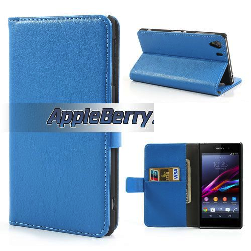Wallet Stand Case For Sony Xperia Z1 L39h (Blue) + FREE SCREEN GUARD