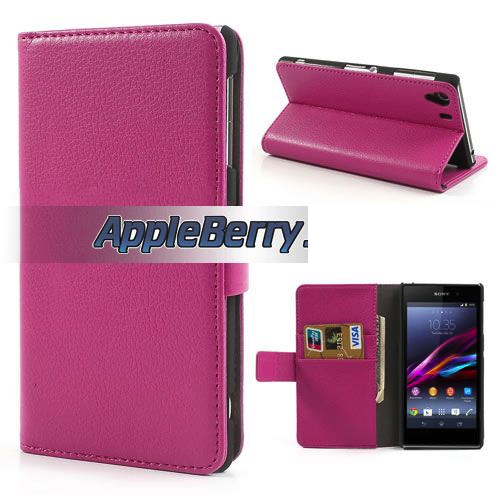 Wallet Stand Case For Sony Xperia Z1 L39h (Pink) + FREE SCREEN GUARD