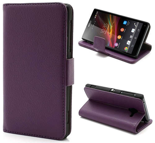 Wallet Stand Case For Sony Xperia V LT25i (Purple) + FREE SCREEN GUARD