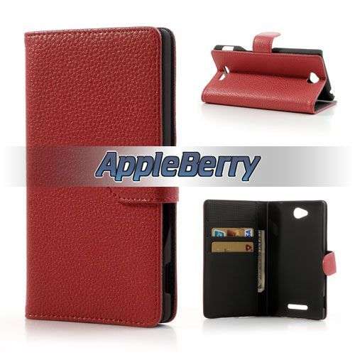 Wallet Stand Case For Sony Xperia C S39h/C2305 (Red) + FREE SCREEN GUARD