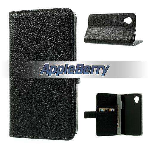 Wallet Stand Case For Google Nexus 5/LG D820 (Black) + FREE SCREEN GUARD