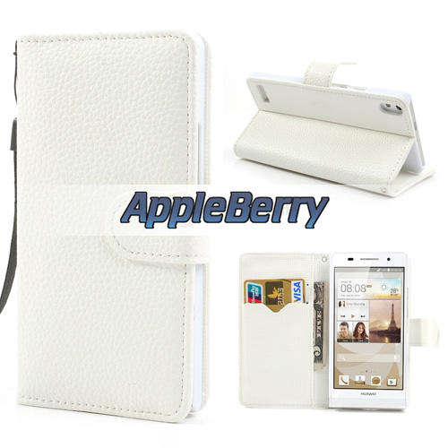 Wallet Stand Case For Huawei Ascend P6 (White)
