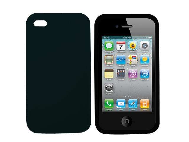 BLACK IPHONE 4 SILICONE CASE + SCREEN PROTECTOR (COMBO DEAL)