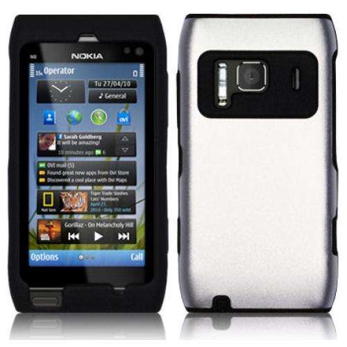 Silver Metal Aluminum Hard Case Cover Skin For Nokia N8 (Silicone Edge)