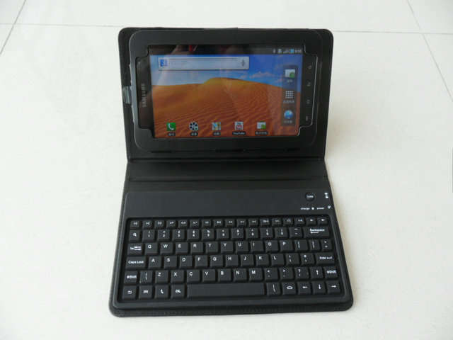 Bluetooth Keyboard with Folding PU Leather Case for Samsung P1000 (Black)