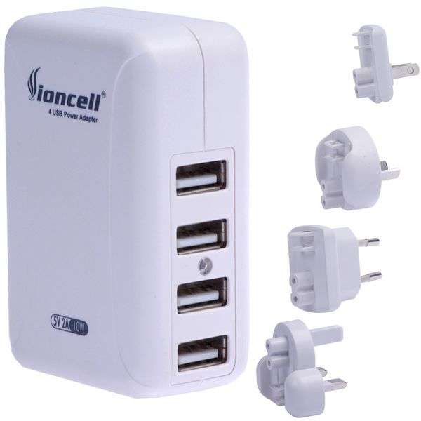 AC to 4-USB Power Adapter with Flashlight (2000mA)