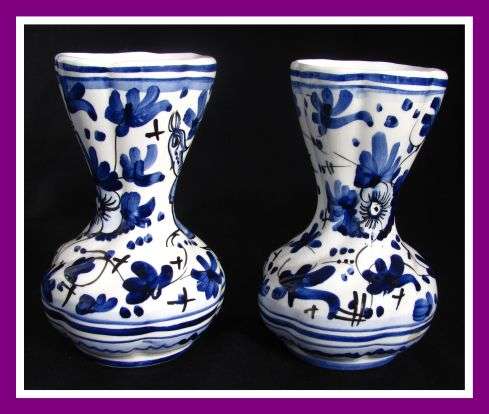 2 "Old Florence" Blue and White Hand Painted Vases!