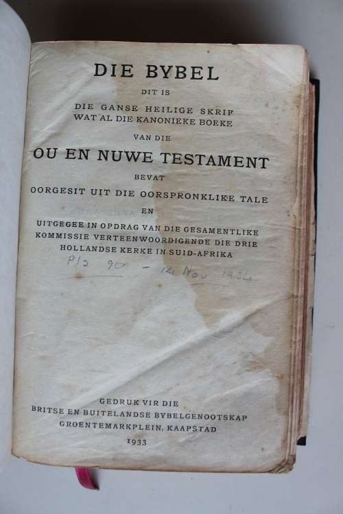 Egte 1933 eerste uitgawe Afrikaanse Bybel in leer herbind
